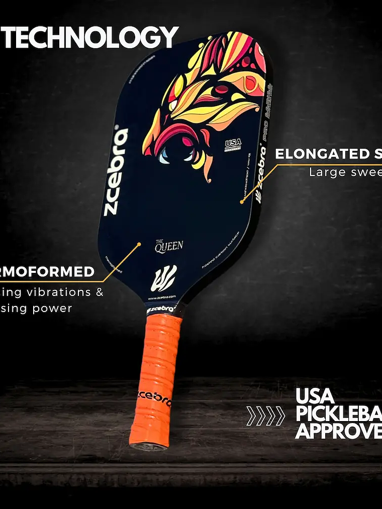 Raquete de Pickleball Zcebra Black/orange THE QUEEN Edgeless 6