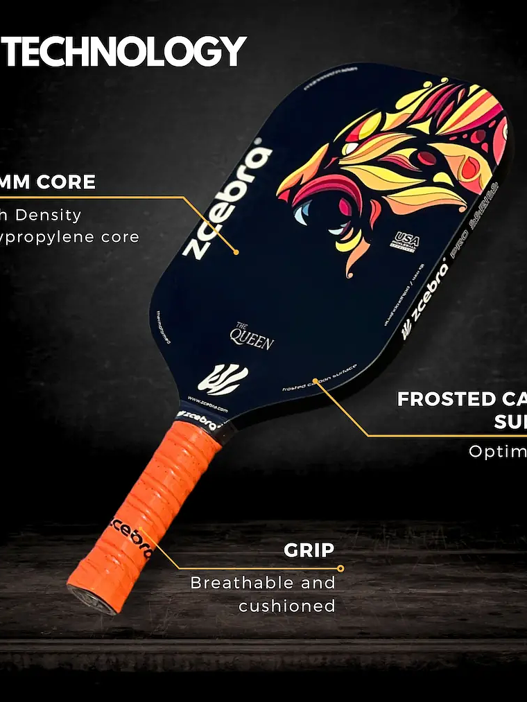 Raquete de Pickleball Zcebra Black/orange THE QUEEN Edgeless 7