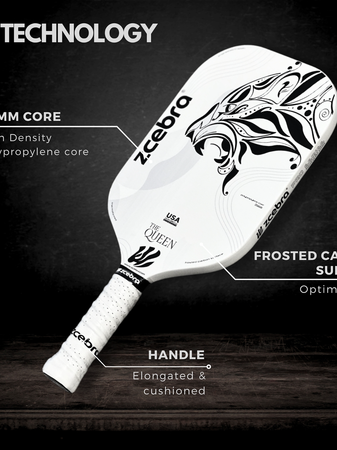 Raquete de Pickleball Zcebra White THE QUEEN 2