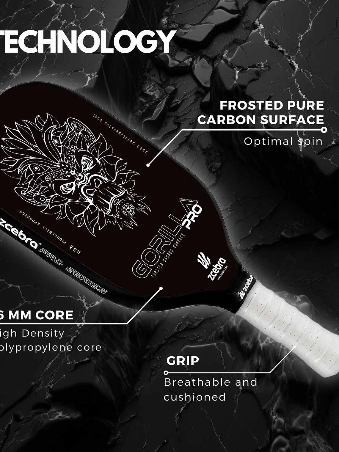 Raquete de Pickleball Zcebra GORILLA PRO SERIES (Black) 2