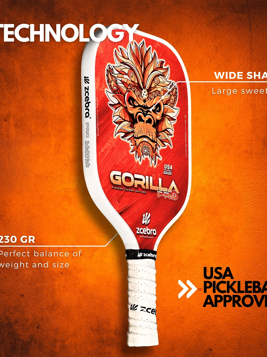 Raquete de Pickleball Zcebra GORILLA PRO SERIES (orange) 6