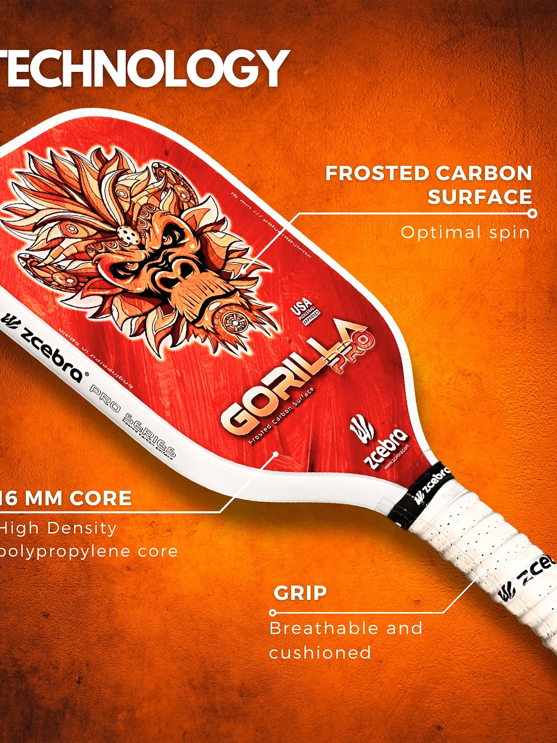 Raquete de Pickleball Zcebra GORILLA PRO SERIES (orange) 7