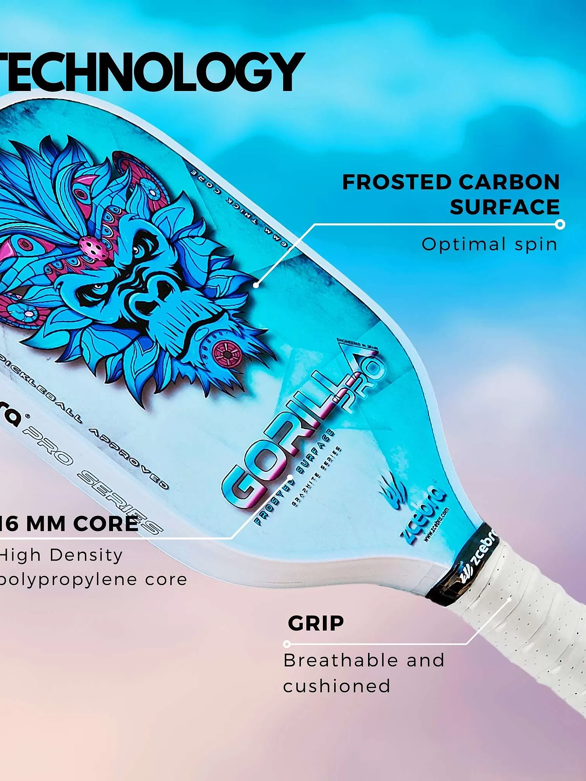 Raquete de Pickleball Zcebra Carbon GORILLA PRO SERIES (blue) 2