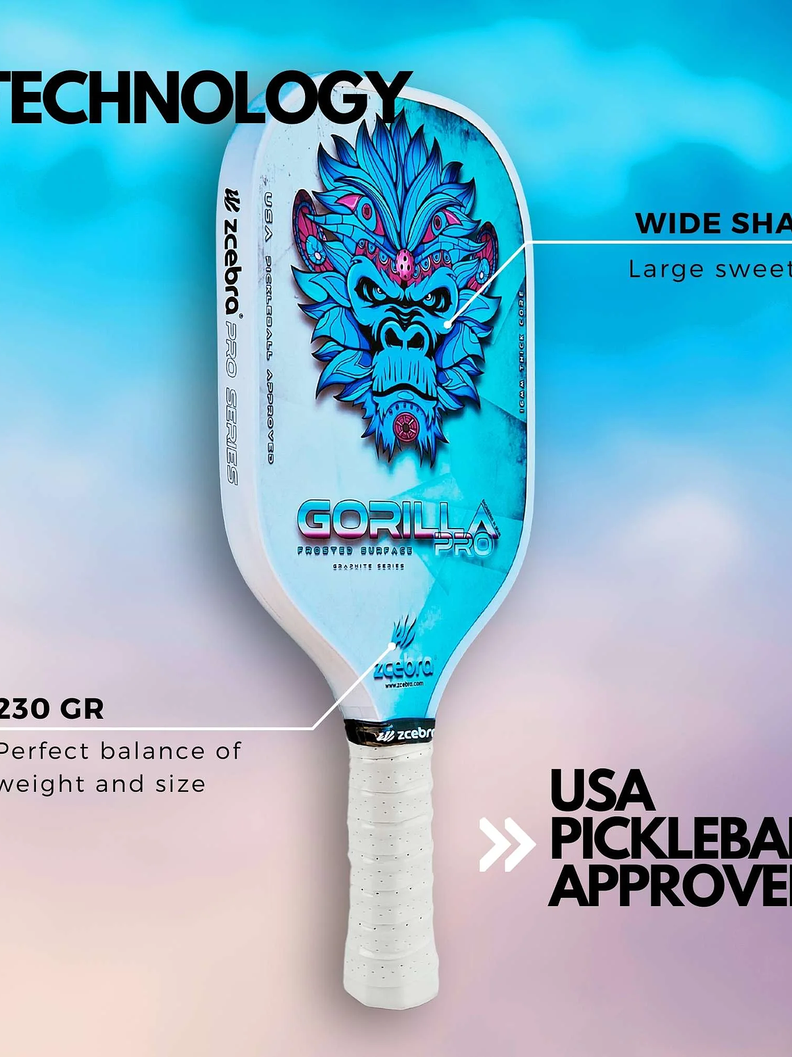 Raquete de Pickleball Zcebra Carbon GORILLA PRO SERIES (blue) 3