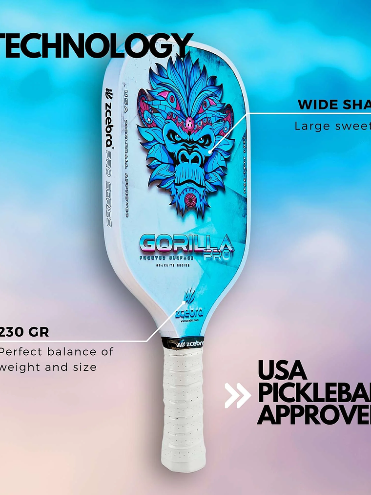 Raquete de Pickleball Zcebra Carbon GORILLA PRO SERIES (blue) 3