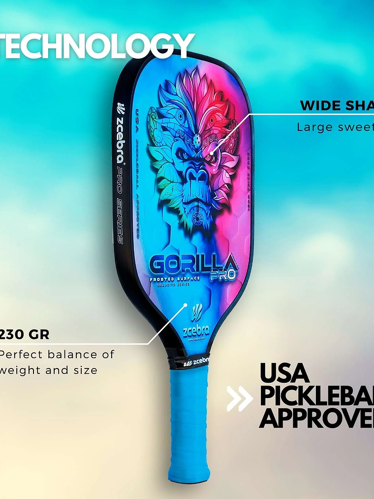 Raquete de Pickleball Zcebra Carbon GORILLA PRO SERIES (Rainbow) 3
