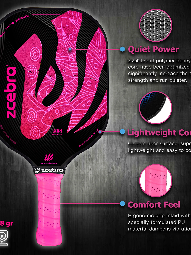 Raquete de Pickleball Zcebra GRAPHITE SERIES (pink edition) 2