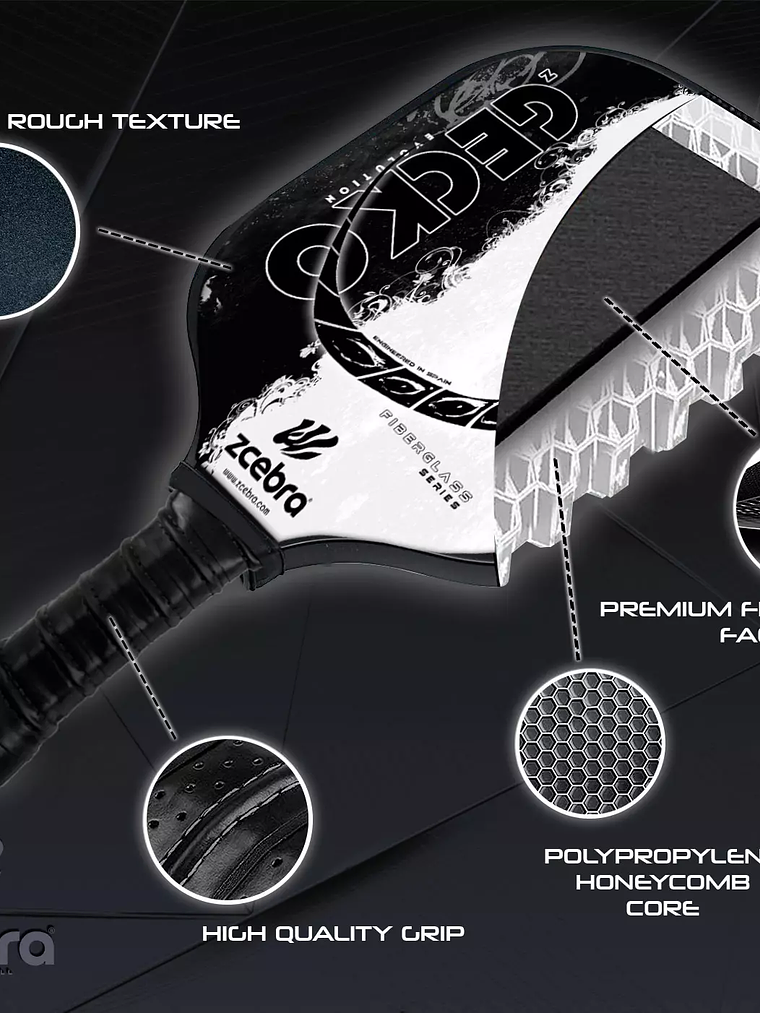 Raquete de Pickleball Zcebra Zgecko FIBERGLASS SERIES (white) 6