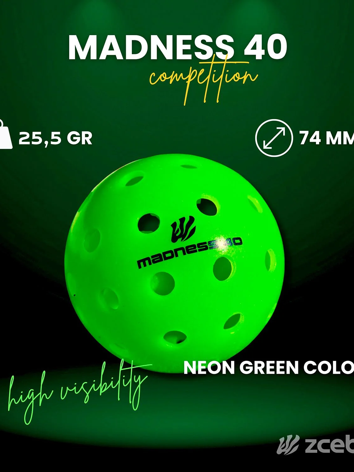 Bola de Pickleballs Zcebra Competition Madness 40 4