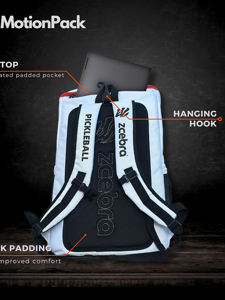 Mochila de Pickleball ZCEBRA MotionPack – 50 Liters White 3