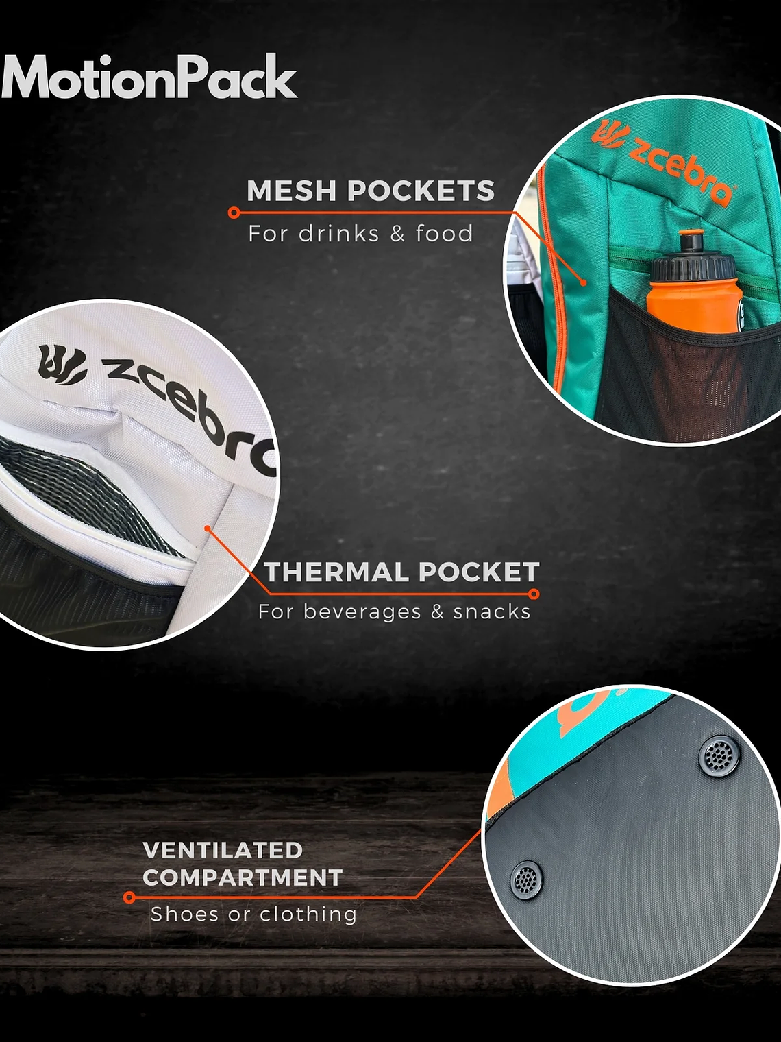 Mochila de Pickleball ZCEBRA MotionPack – 50 Liters White 4