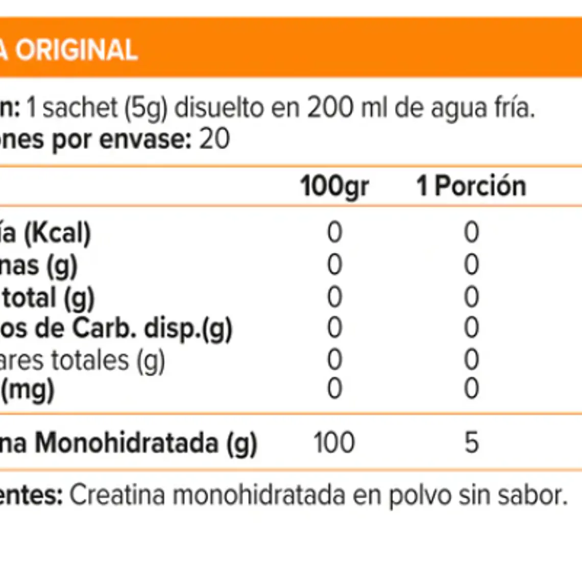 CREATINA MONOHIDRATADA XTREME BOOST 20 SACHETS SIN SABOR 2