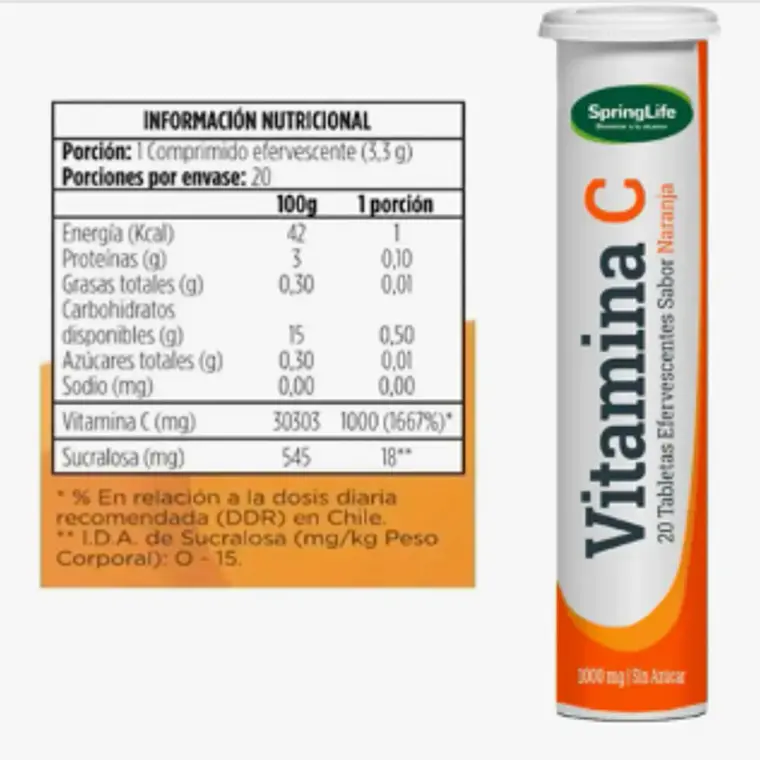 Vitamina-C 1000 mg 20 Comprimidos Efervescentes 2