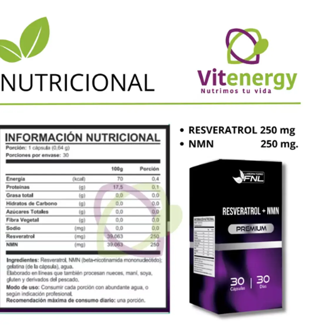 Resveratrol + NMN 500 mg FNL – Antioxidante Celular y Precursor de NAD+ 2