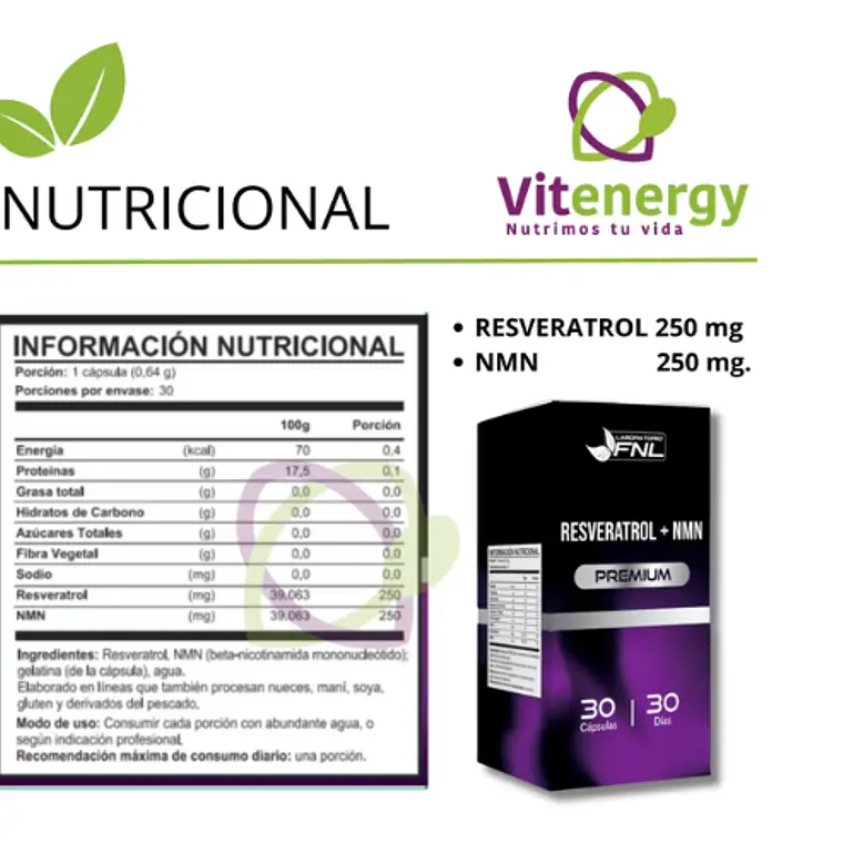 Resveratrol + NMN 500 mg FNL – Antioxidante Celular y Precursor de NAD+ 2
