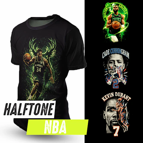 Pack Halftone NBA PNG | +50 Artes para Camisas DTF, Silk e Sublimação em Alta Resolução