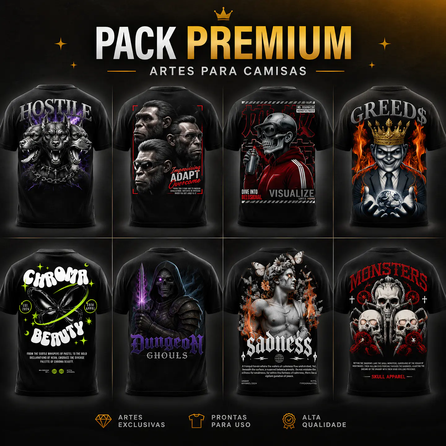 Pack Premium + 700 de Artes PNG para Camisetas Streetwear | DTF, Sublimação e Silk 1
