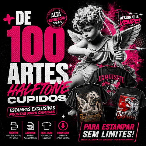 Pack Cupido + 100 Artes PNG para Camisetas Cupido | DTF, Sublimação e Silk 