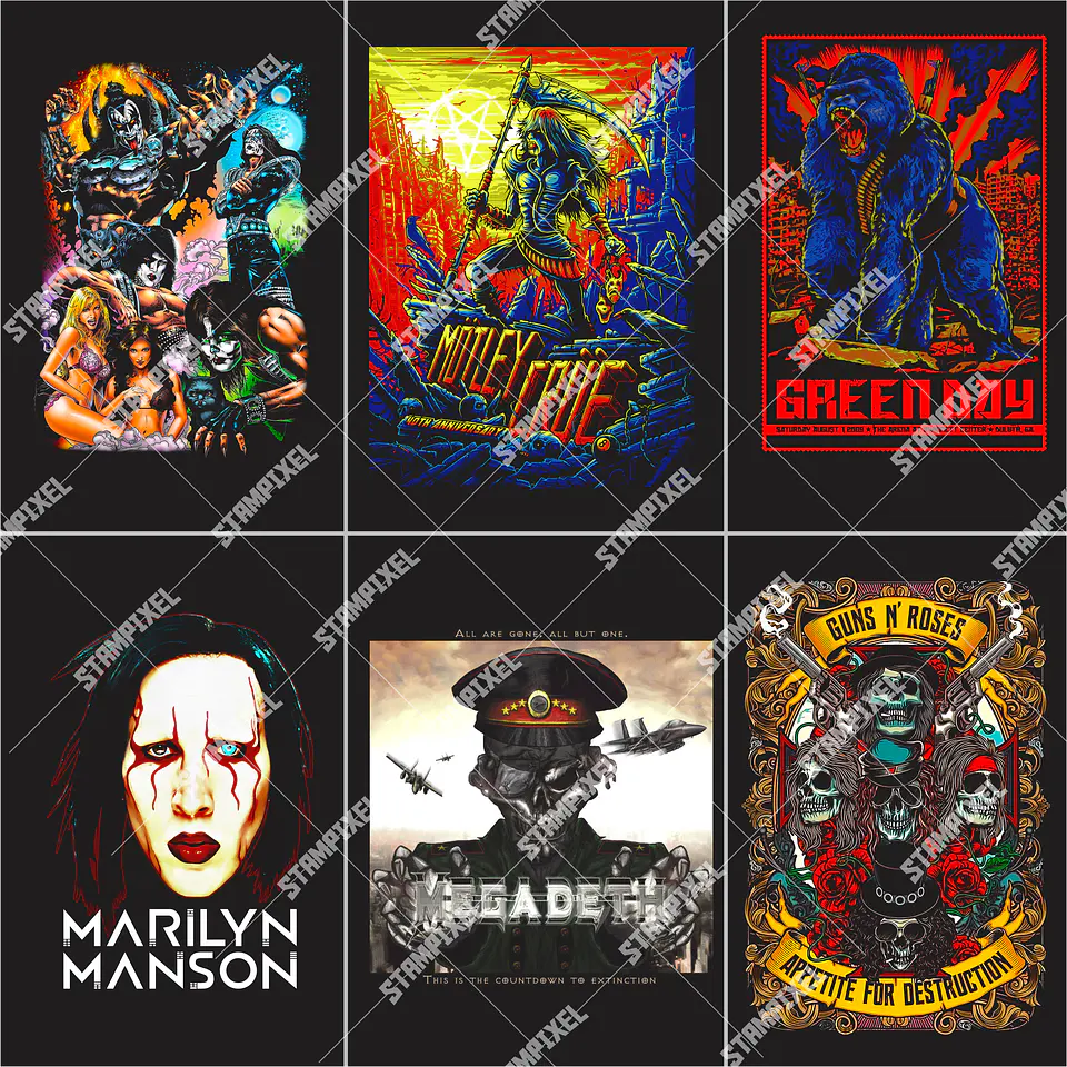 Pack Rock + De 100 Artes PNG para Camisetas Rock | DTF, Sublimação e Silk   6