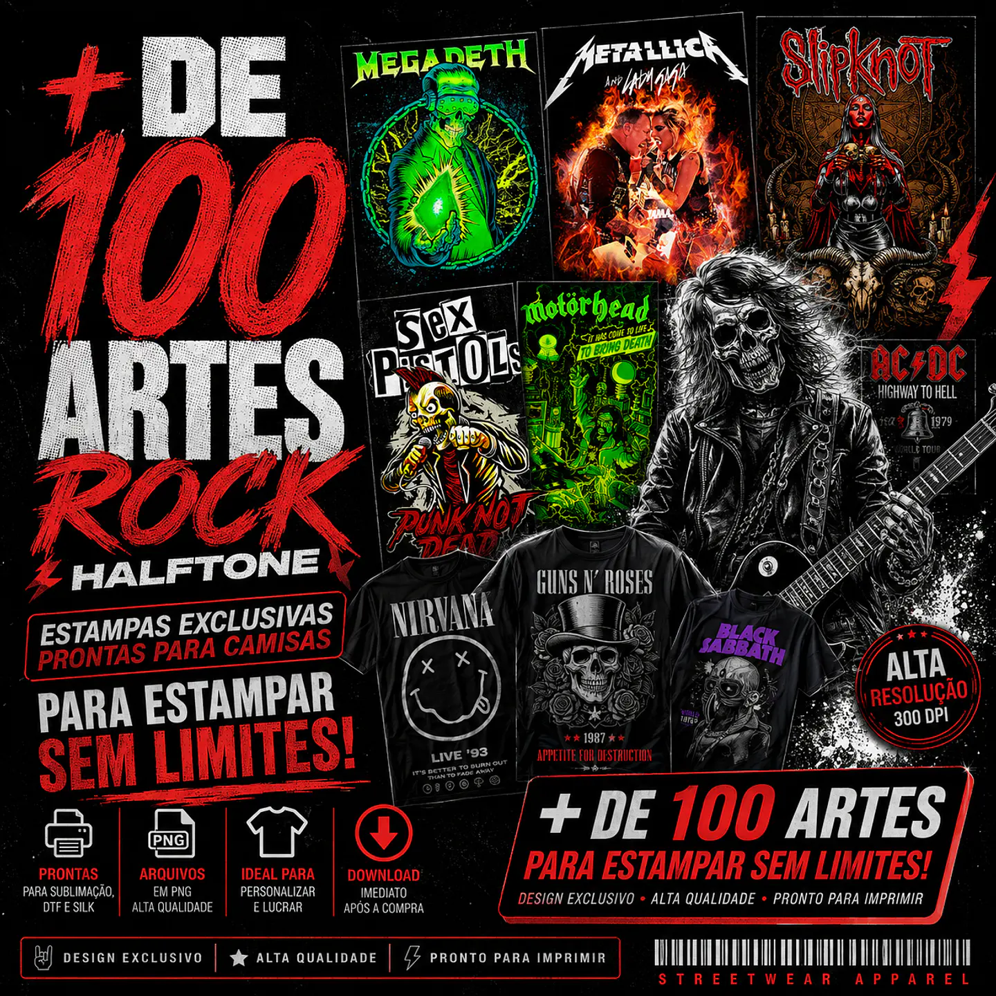 Pack Rock + De 100 Artes PNG para Camisetas Rock | DTF, Sublimação e Silk   1