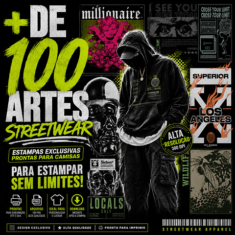 Pack Streetwear + 100 Artes PNG para Camisetas Sttrretwear | DTF, Sublimação e Silk 