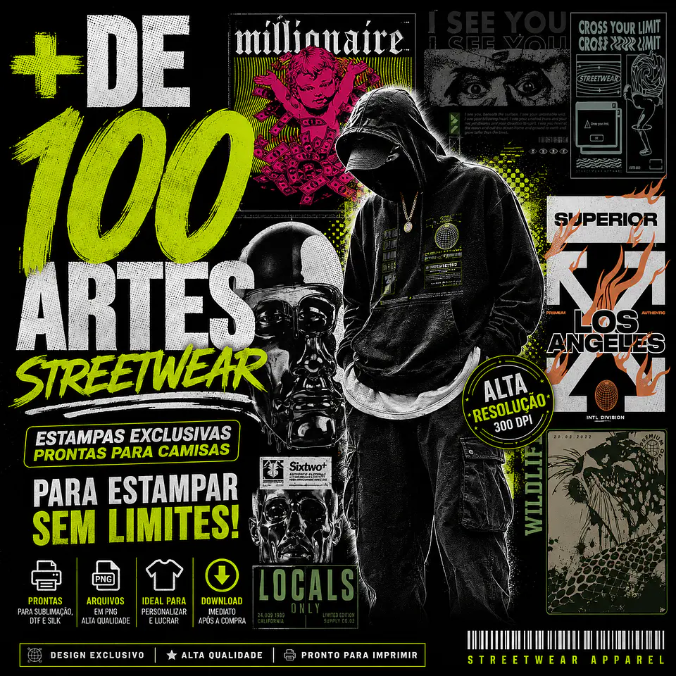 Pack Streetwear + 100 Artes PNG para Camisetas Sttrretwear | DTF, Sublimação e Silk  1