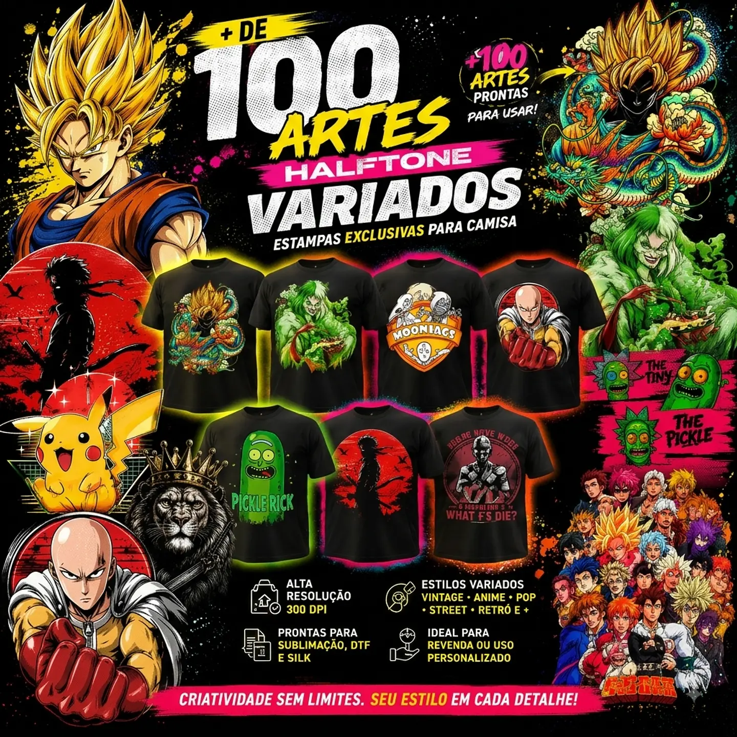Pack Variados Halftone + 100 Artes PNG para Camisetas Variados | DTF, Sublimação e Silk  1