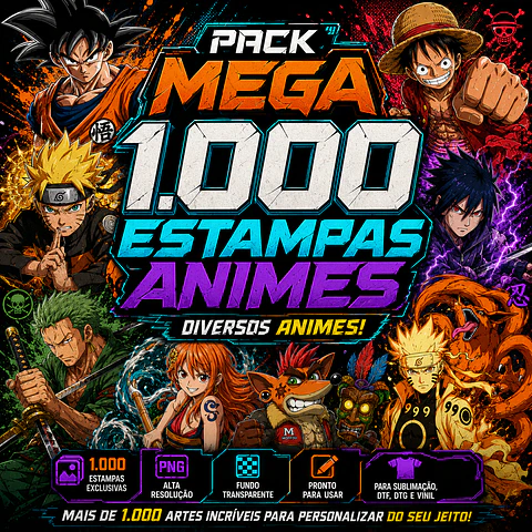 Pack Mega 1.000 Artes Selecionadas Animes para Camisetas | PNG