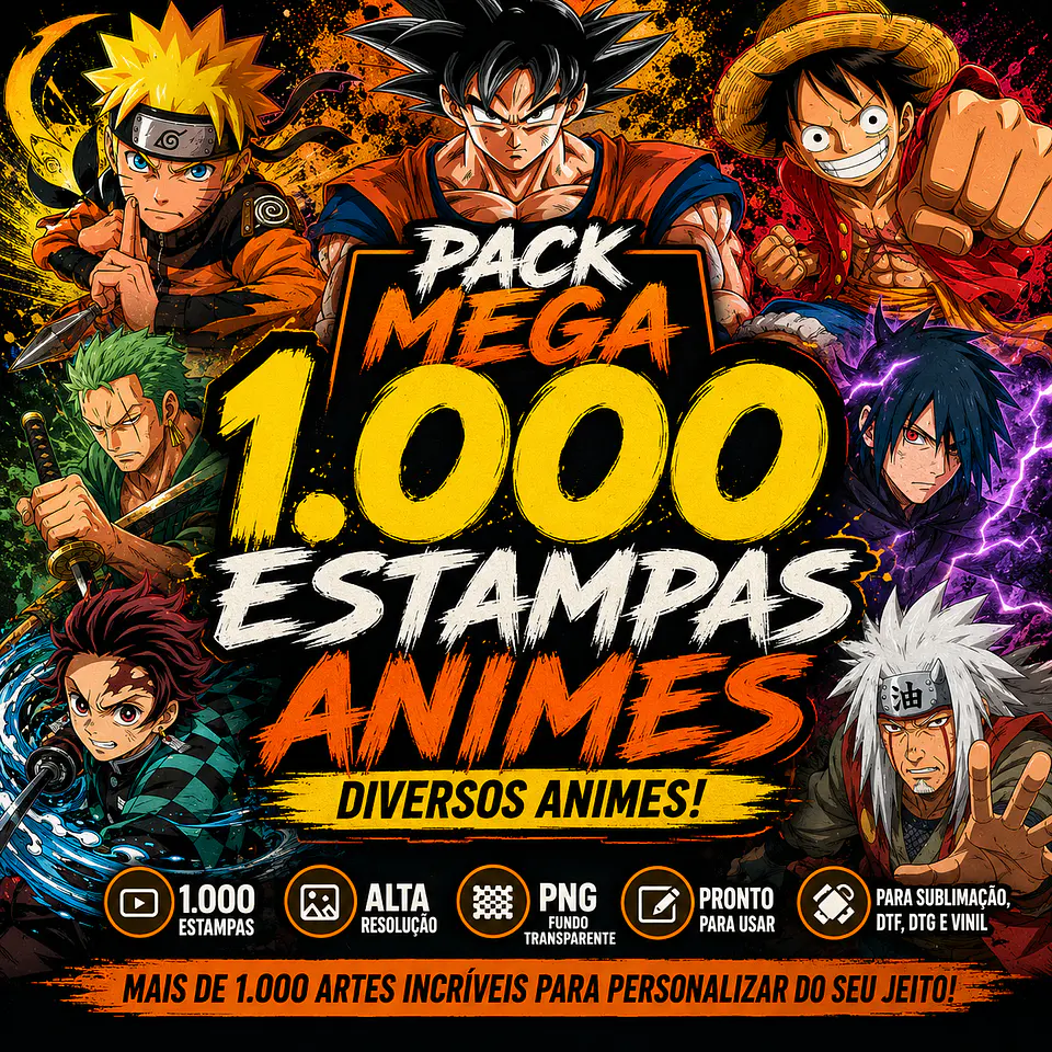 Pack Mega 1.000 Artes Selecionadas Animes para Camisetas | PNG 10
