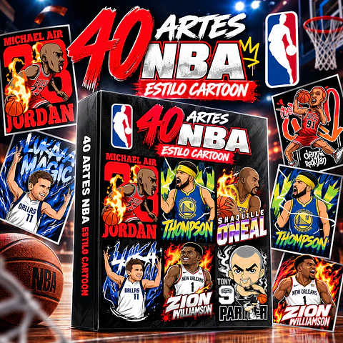 Pack NBA Carton PNG | 40 Artes para Camisas DTF, Silk e Sublimação em Alta Resolução
