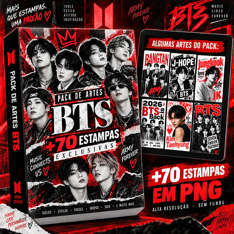 +70 Artes Selecionadas BTS  para Camisas |  Ideal Para DTF, Sublimação, Personalizados