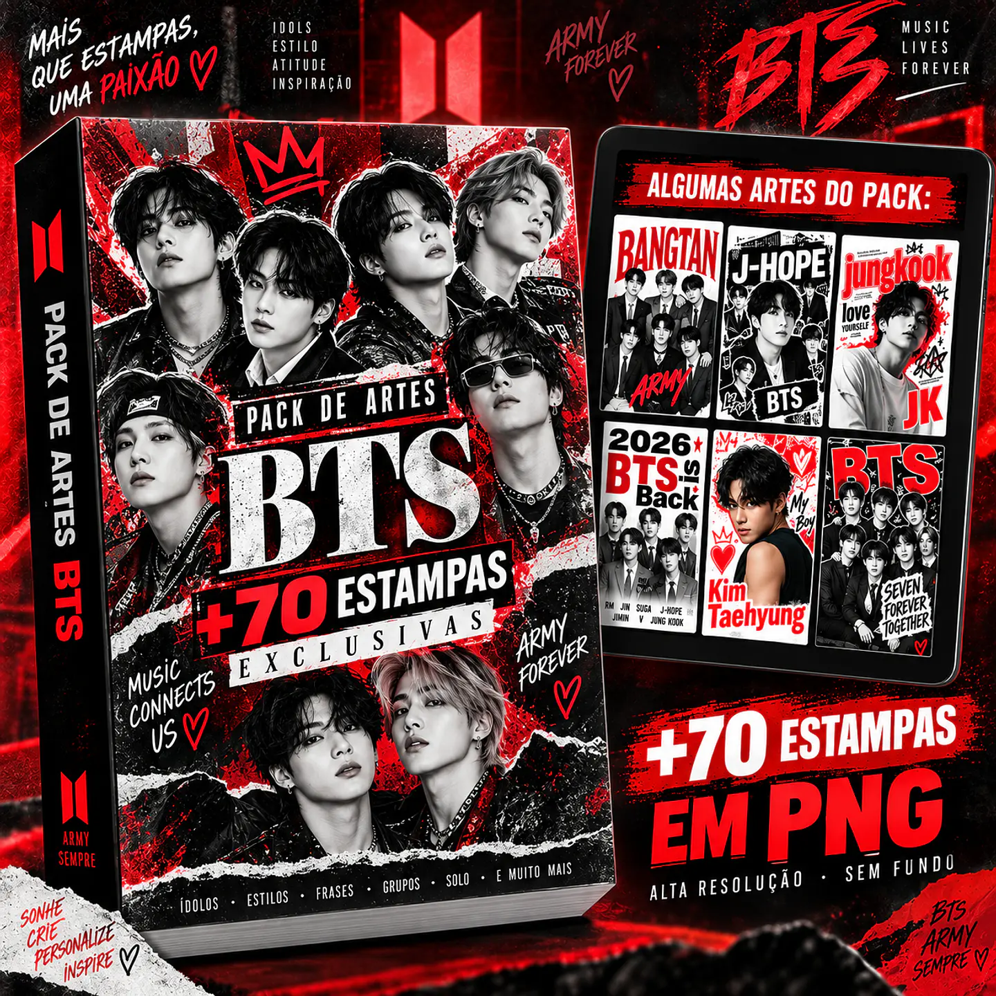 +70 Artes Selecionadas BTS  para Camisas |  Ideal Para DTF, Sublimação, Personalizados 1