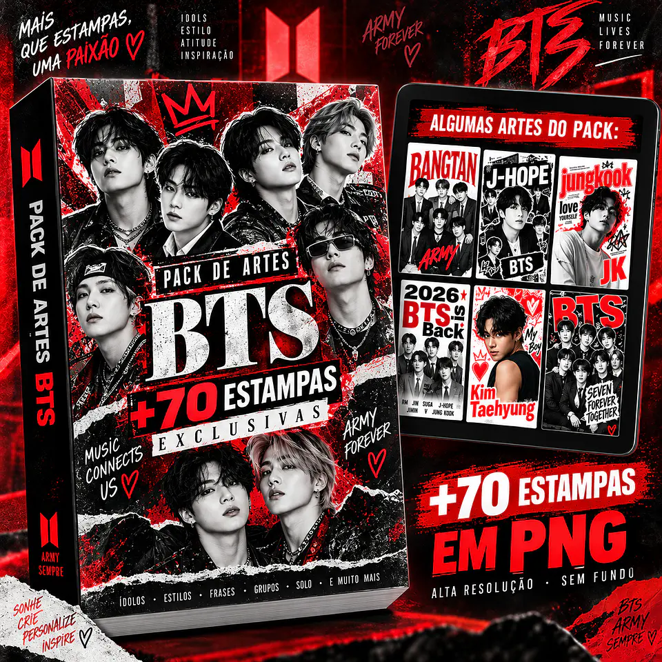 +70 Artes Selecionadas BTS  para Camisas |  Ideal Para DTF, Sublimação, Personalizados 1
