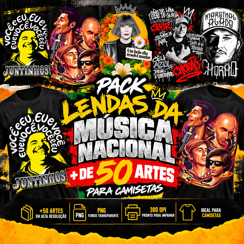Pack Lendas da Música Nacional Artes PNG para Camisetas | DTF, Sublimação 1