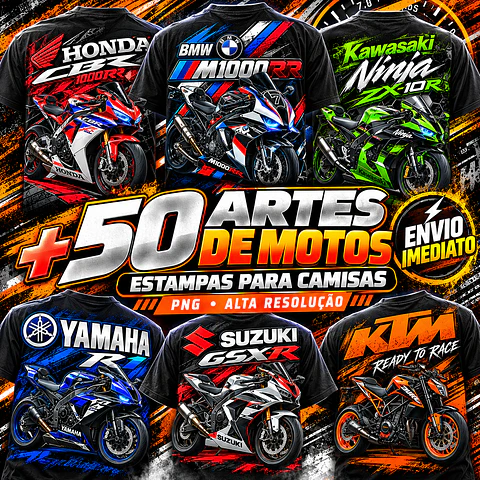 Pack + de 50 artes Motos  para Camisetas  | DTF, Sublimação 