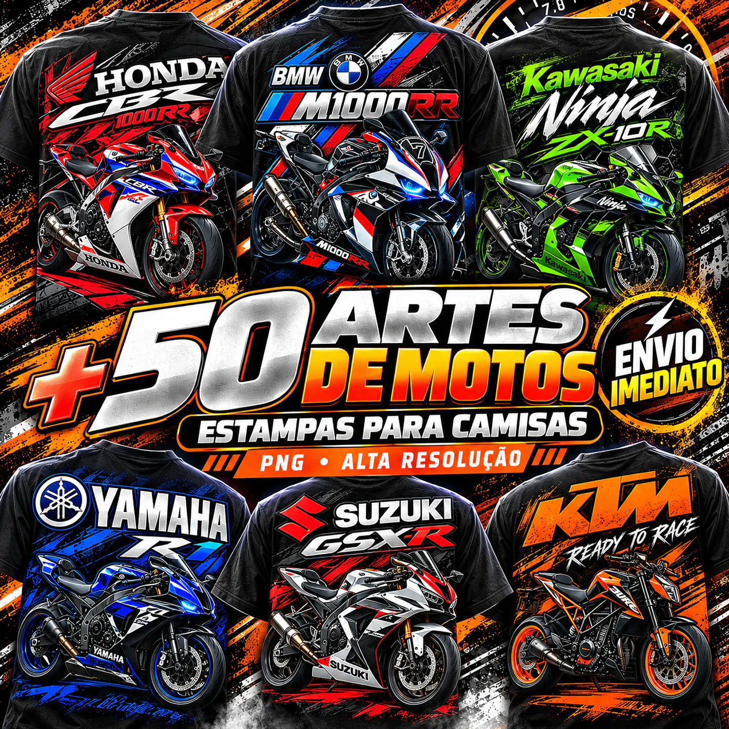 Pack + de 50 artes Motos  para Camisetas  | DTF, Sublimação  1