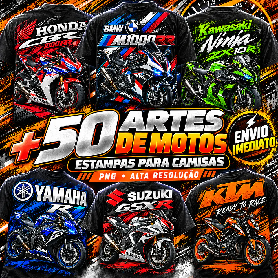 Pack + de 50 artes Motos  para Camisetas  | DTF, Sublimação  1