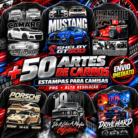 Pack + de 50 artes Automóvel  para Camisetas  | DTF, Sublimação e Silk 