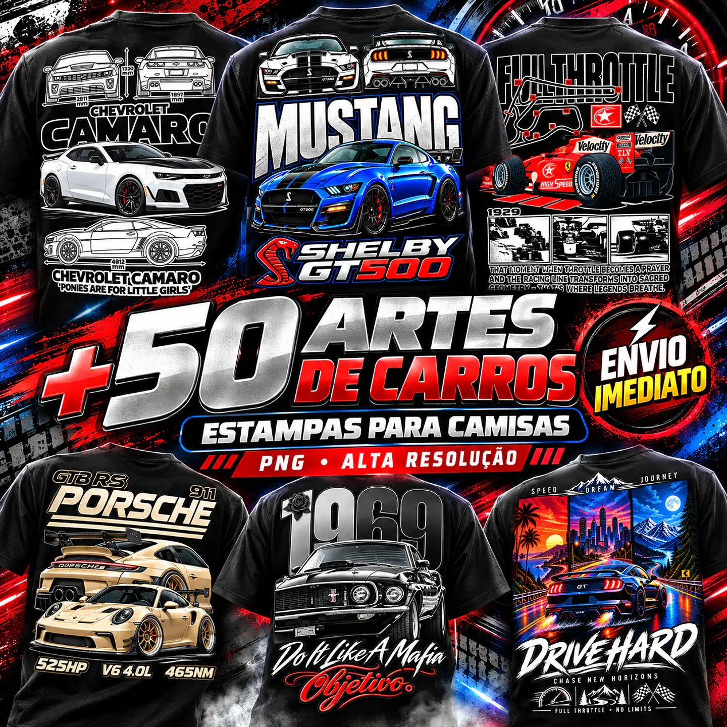 Pack + de 50 artes Automóvel  para Camisetas  | DTF, Sublimação e Silk  1