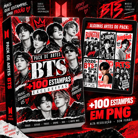 100 Artes Selecionadas BTS  para Camisas |  Ideal Para DTF, Sublimação, Personalizados