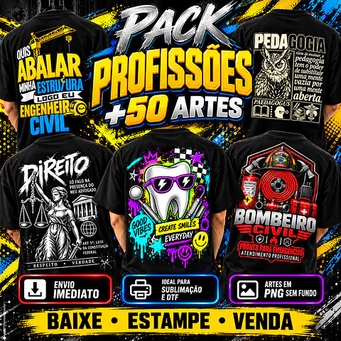 +50 Artes Profissões PNG para Camisetas | DTF, Sublimação e Silk  