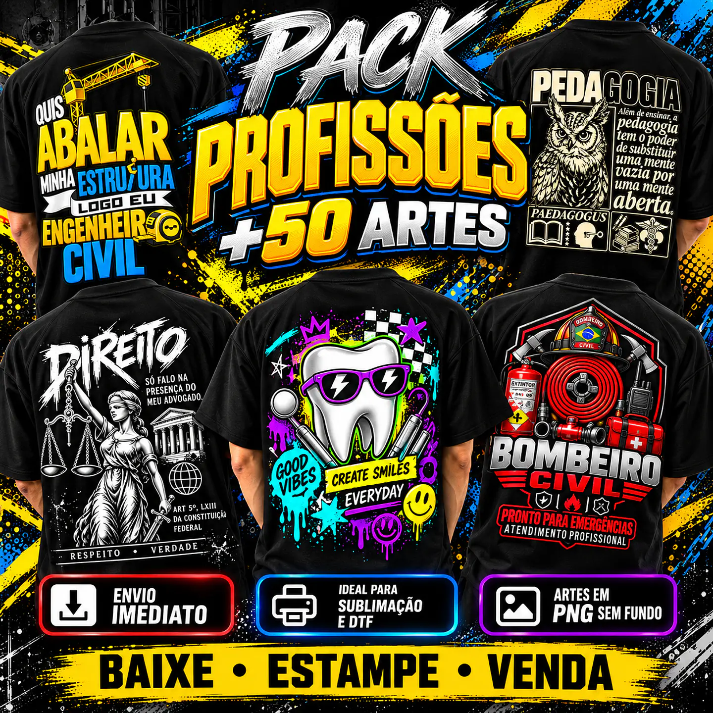 +50 Artes Profissões PNG para Camisetas | DTF, Sublimação e Silk   1