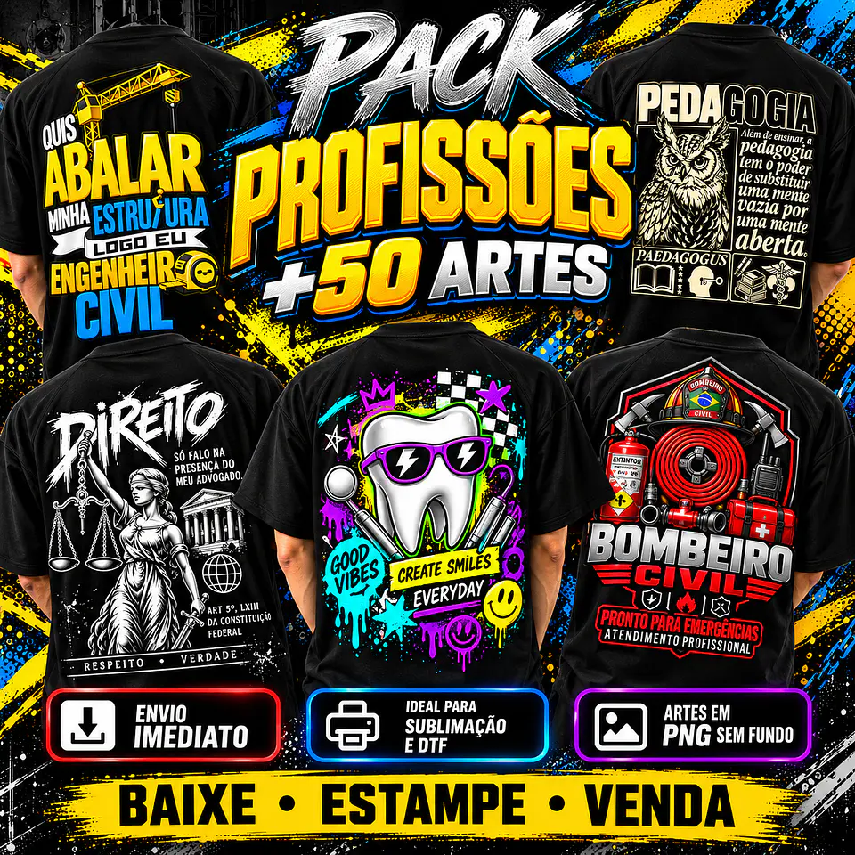 +50 Artes Profissões PNG para Camisetas | DTF, Sublimação e Silk   1