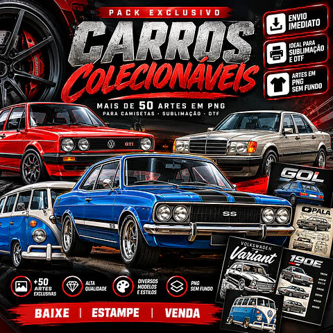 +50 Artes Carros Colecionáveis  para Camisas |  PNG 