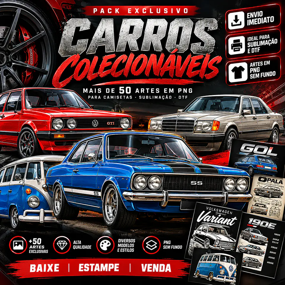 +50 Artes Carros Colecionáveis  para Camisas |  PNG  1