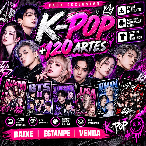 +120 Artes K-POP PNG para Camisetas | DTF, Sublimação e Silk  