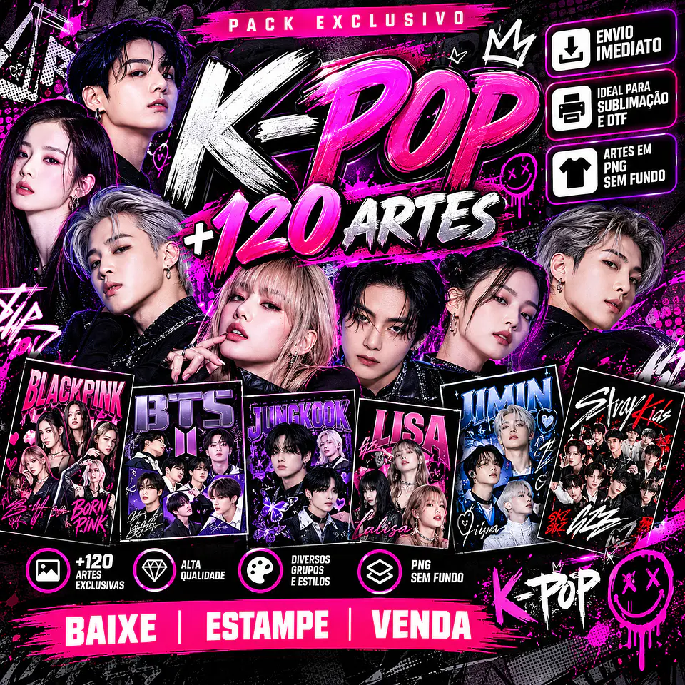 +120 Artes K-POP PNG para Camisetas | DTF, Sublimação e Silk   1