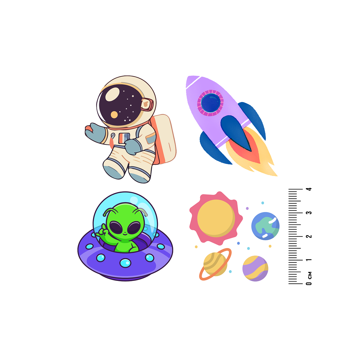 Kit 4 Parches Termoadhesivos space para Estampar en Tela con Plancha 1