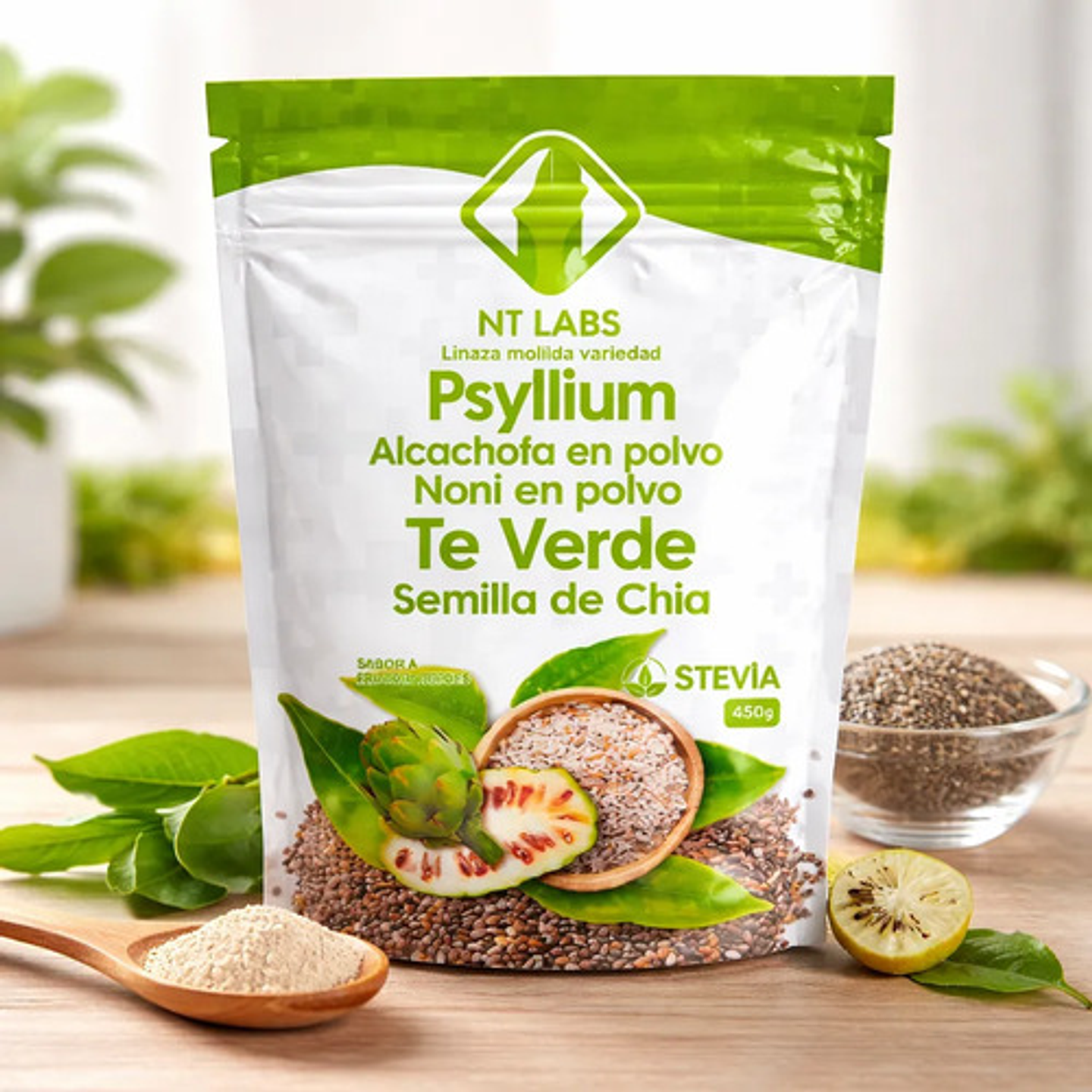 Fibra Psyllium Linaza Alcachofa Te Verde Chia X450g 3