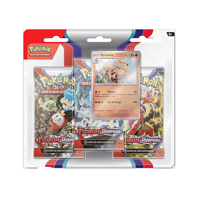 Blister 3 Sobres Escarlata y Púrpura Arcanine